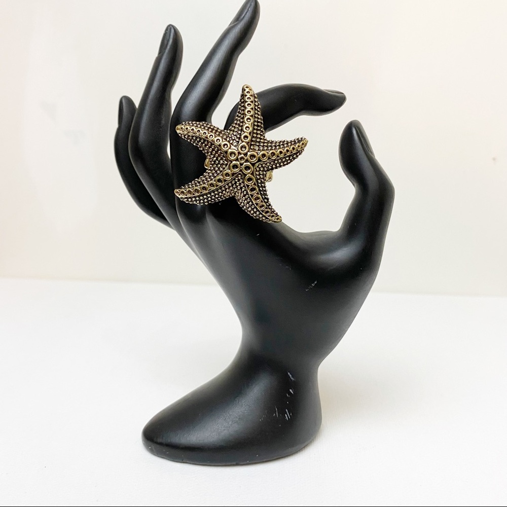 💕 Chunky Antique Gold Look Starfish Stretch Ring Beach Themed Ring